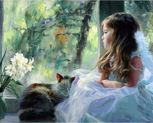 Laden Sie das Bild in den Galerie-Viewer, Malen nach Zahlen fŸr Erwachsene |ÊKleines Mädchen am Fenster mit ihrer Katze | Figured&#39;Art