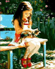 Laden Sie das Bild in den Galerie-Viewer, Malen nach Zahlen fŸr Erwachsene |ÊKleines Mädchen im Park mit ihrer Katze | Figured&#39;Art