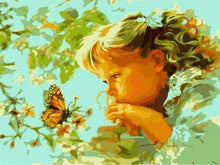 Laden Sie das Bild in den Galerie-Viewer, Malen nach Zahlen fŸr Erwachsene |ÊKleines Mädchen und Schmetterling | Figured&#39;Art