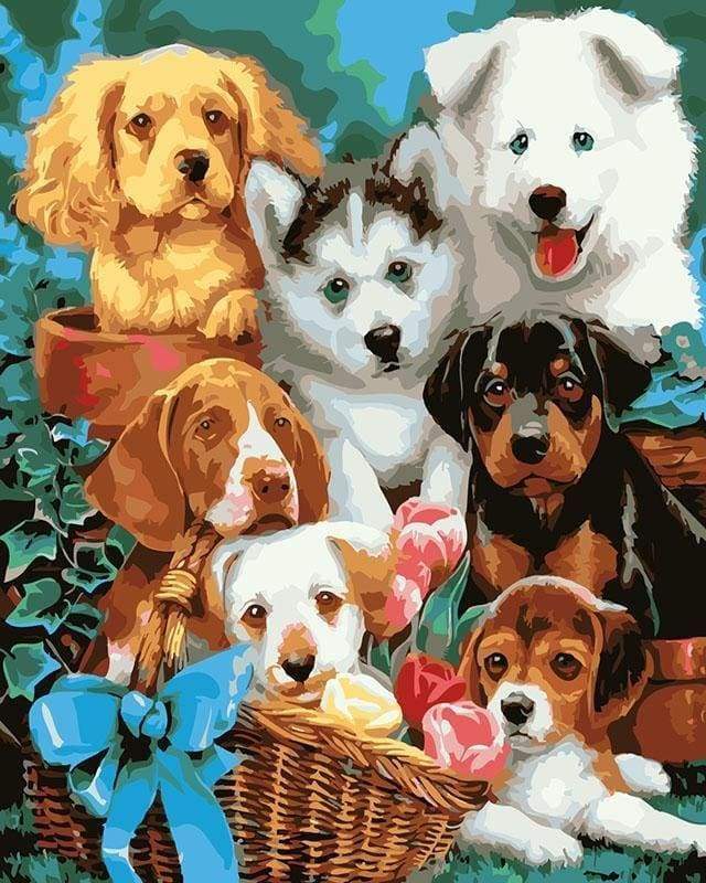 WOWDECOR Malen Nach Zahlen Set 'Hund Mops Familie' – DIY Leinwand 40x50 Cm Für Erwachsene