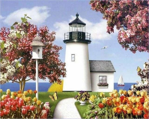 Malen nach Zahlen – Leuchtturm im Frühling