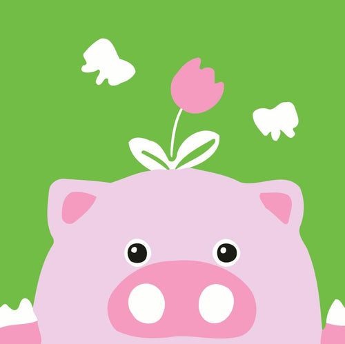 Malen nach Zahlen für Kinder | Pinkes Schwein mit Tulpe | Figured'Art