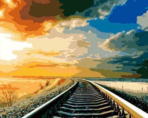 Malen nach Zahlen fŸr Erwachsene |ÊSchienen im Sonnenuntergang | Figured'Art