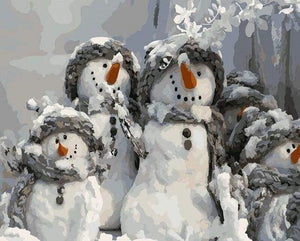 Malen nach Zahlen fŸr Erwachsene |ÊVier Weihnachtsschneemänner | Figured'Art