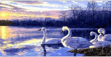 Laden Sie das Bild in den Galerie-Viewer, Malen nach Zahlen fŸr Erwachsene |ÊVier Schwäne auf einem See | Figured&#39;Art