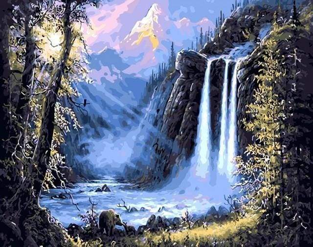 Malen nach Zahlen fŸr Erwachsene |ÊWasserfall im Wald | Figured'Art