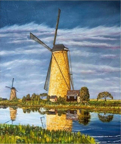 Malen nach Zahlen fŸr Erwachsene |ÊFluss und Windmühlen | Figured'Art