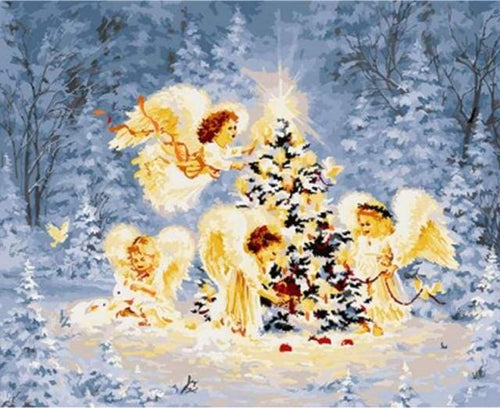Malen nach Zahlen fŸr Erwachsene |ÊWeihnachtsbaum und kleine Engel | Figured'Art