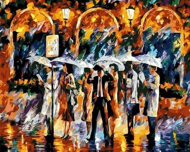 Malen nach Zahlen fŸr Erwachsene |ÊIm Regen auf den Bus warten | Figured'Art
