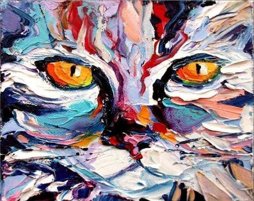 Malen nach Zahlen fŸr Erwachsene |ÊKatzenkopf gemalt | Figured'Art