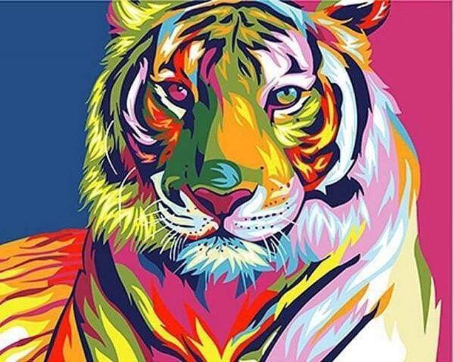 Figured'Art Malen Nach Zahlen „Tiger Pop Art 2“ – 40x50 Cm Leinwand (ohne Rahmen), DIY Kunstset Für Erwachsene, Acrylfarben & Pinsel Enthalten