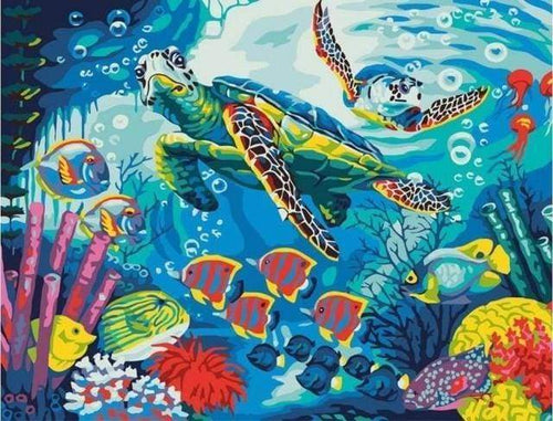 Malen nach Zahlen fŸr Erwachsene |ÊSchildkröten und Fische | Figured'Art