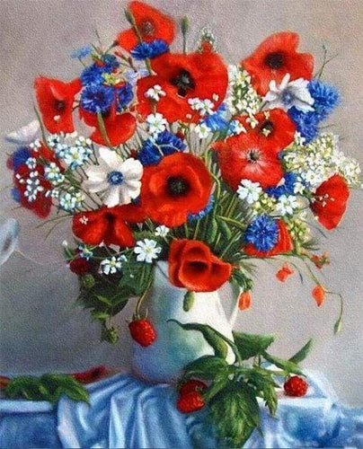 Malen nach Zahlen fŸr Erwachsene |ÊWeiße Vase und bunte Blumen | Figured'Art