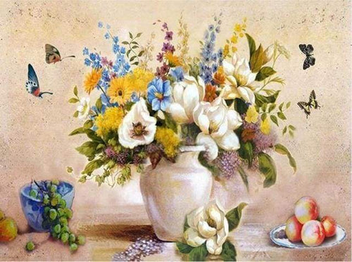 Malen nach Zahlen fŸr Erwachsene |ÊSchmetterlinge und weiße Vase | Figured'Art