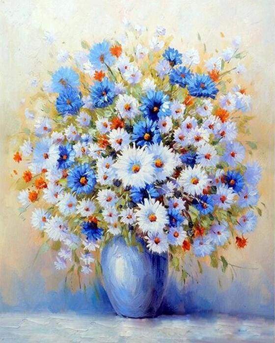 Malen nach Zahlen – Bläuliche Vase und Blumen – Figured'Art
