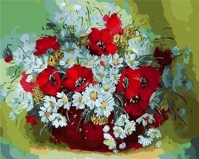 Malen nach Zahlen fŸr Erwachsene |ÊVase mit roten und weißen Blumen | Figured'Art