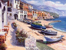 Laden Sie das Bild in den Galerie-Viewer, Malen nach Zahlen fŸr Erwachsene |ÊDorf am Mittelmeer und Boote | Figured&#39;Art