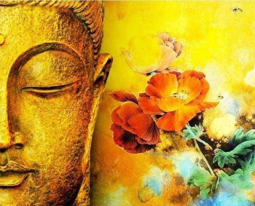 Malen nach Zahlen fŸr Erwachsene |ÊGesicht des Buddhas und Blumen | Figured'Art