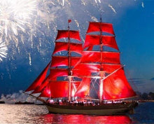 Laden Sie das Bild in den Galerie-Viewer, Malen nach Zahlen fŸr Erwachsene |ÊRote Segel und Feuerwerk | Figured&#39;Art