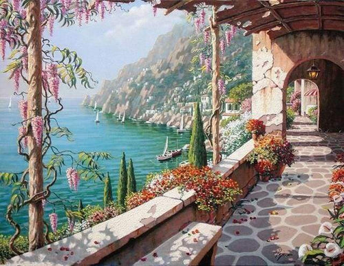 Malen nach Zahlen fŸr Erwachsene |ÊMeerblick von der Terrasse | Figured'Art
