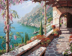 Malen nach Zahlen fŸr Erwachsene |ÊMeerblick von der Terrasse | Figured'Art