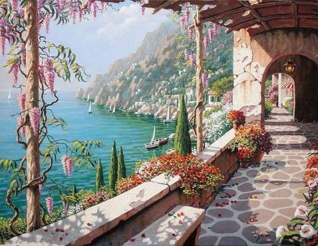Malen nach Zahlen fŸr Erwachsene |ÊMeerblick von der Terrasse | Figured'Art