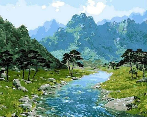 Malen nach Zahlen fŸr Erwachsene |ÊAussicht auf die Bergen | Figured'Art