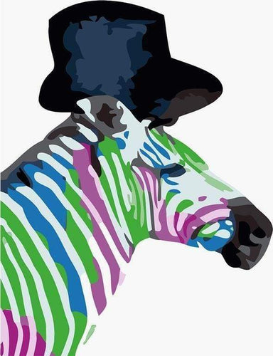 Malen nach Zahlen fŸr Erwachsene |ÊBuntes Zebra mit Hut | Figured'Art
